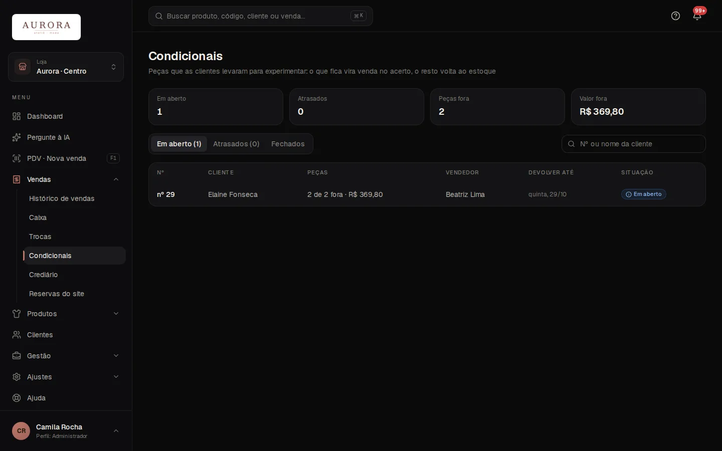 Tela: Vendas › Condicionais › Atrasados