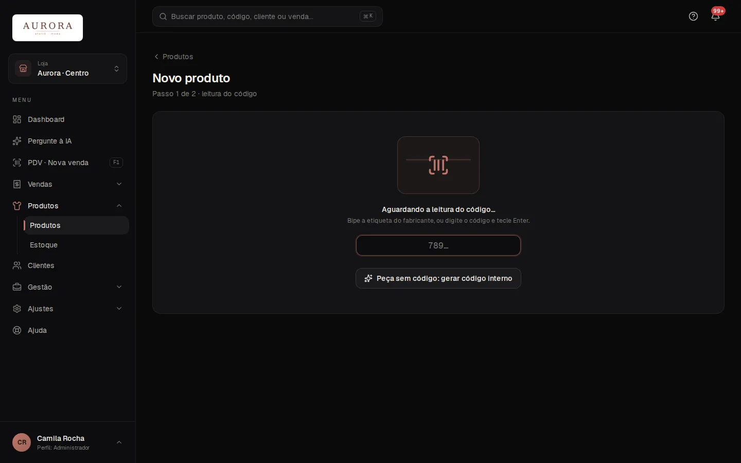 Tela: Produtos › Produtos › Novo produto