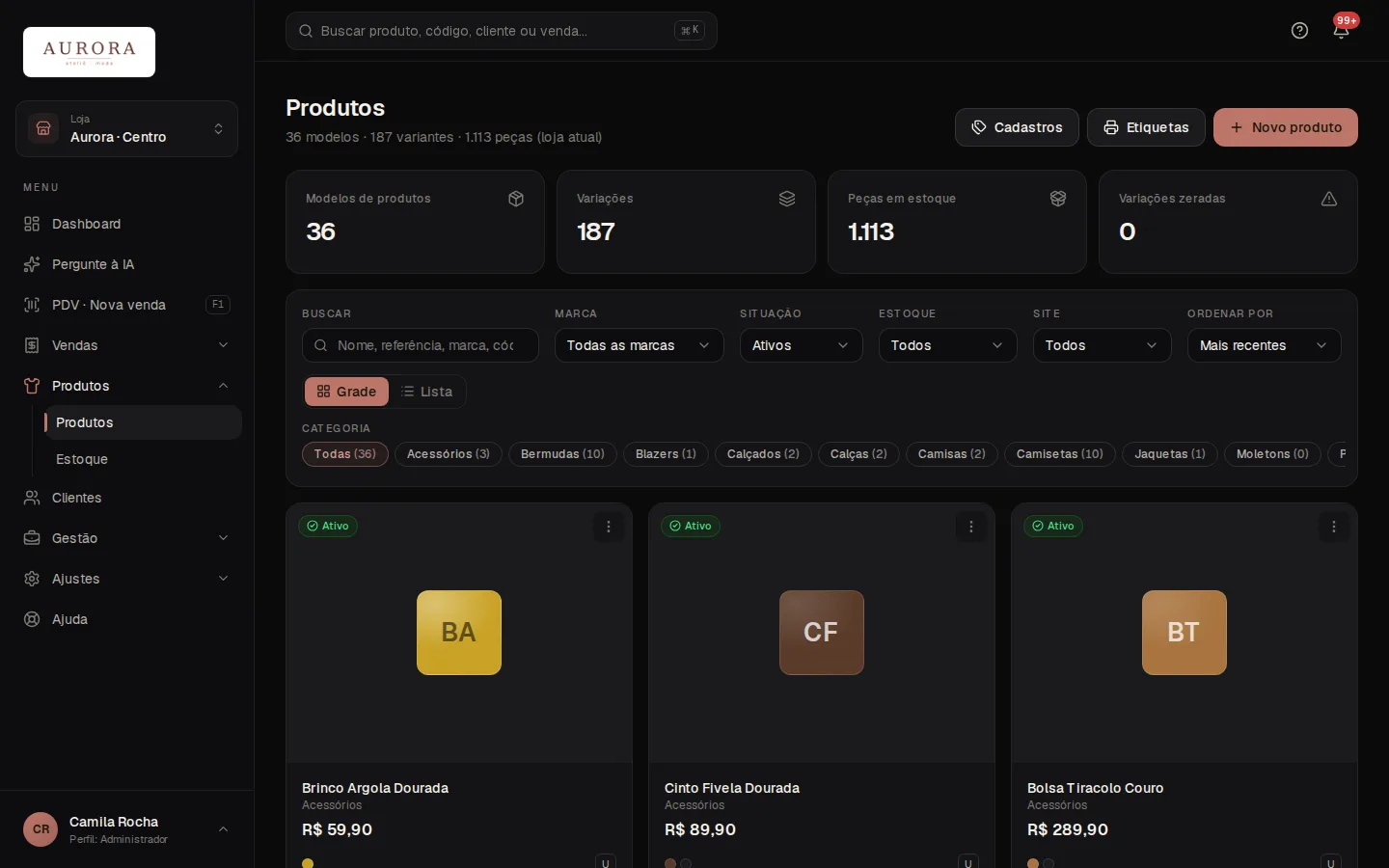 Tela: Produtos › Produtos