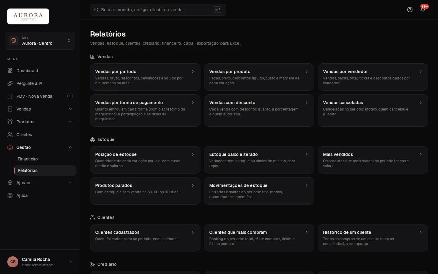 Tela: Gestão › Relatórios