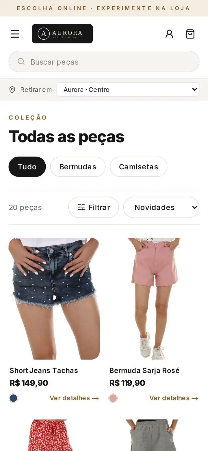 Lista de peças da vitrine no celular